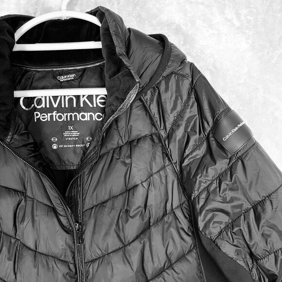 Calvin Klein Women’s Sz XL Jacket Hooded Quilted Black Zip Foldable Travel UEC - Picture 6 of 9